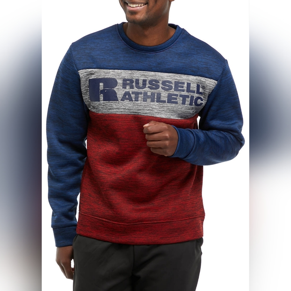Russell Athletic Color Block Fleece Pullover, M, Red/Navy, NWT